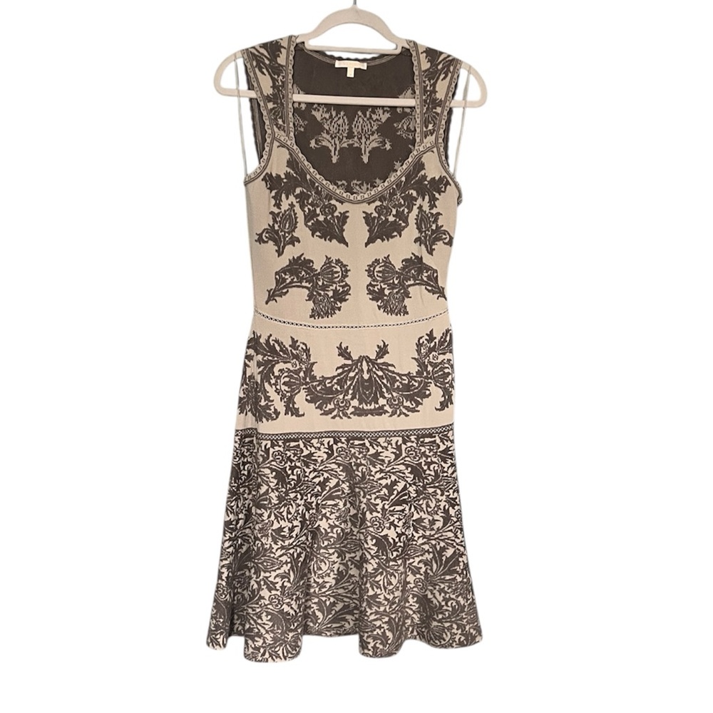 Zac Posen Gray Dress Size Medium Made in France Scalloped Collar Detailed Waist